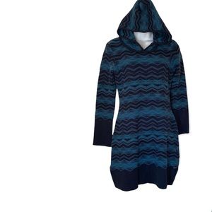 PrAna Teal and Black Meryl Ribbed Hooded Sweater Mini Dress